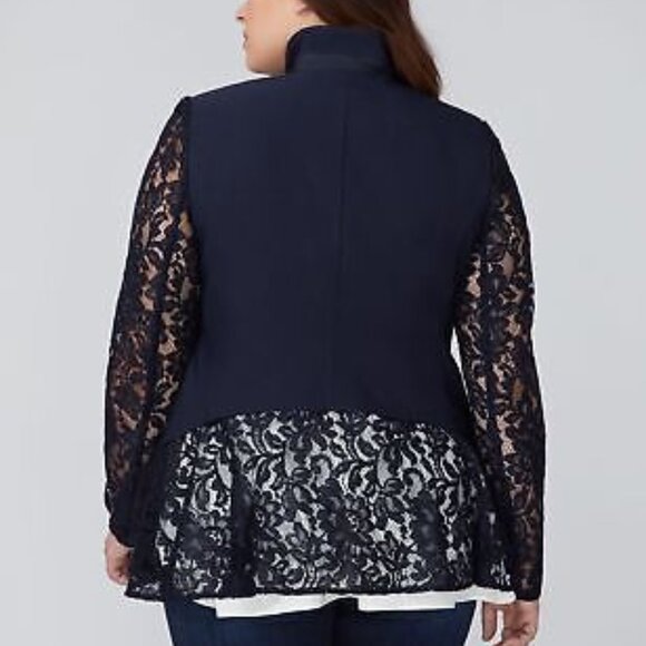 Lane‎ Bryant Navy Lace Sleeves High-Low Back Bryant One Button Career Blazer 14 - Picture 13 of 13